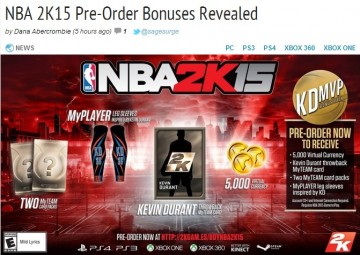 《NBA 2K15》预购附赠内容公布 | -极击网-